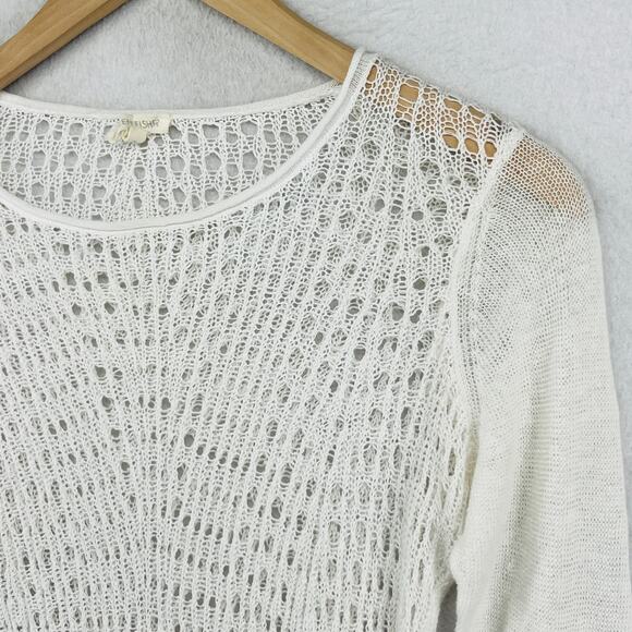 EILEEN FISHER Sweater S Crochet Open Round Neck Pullover Boho White - Picture 4 of 14
